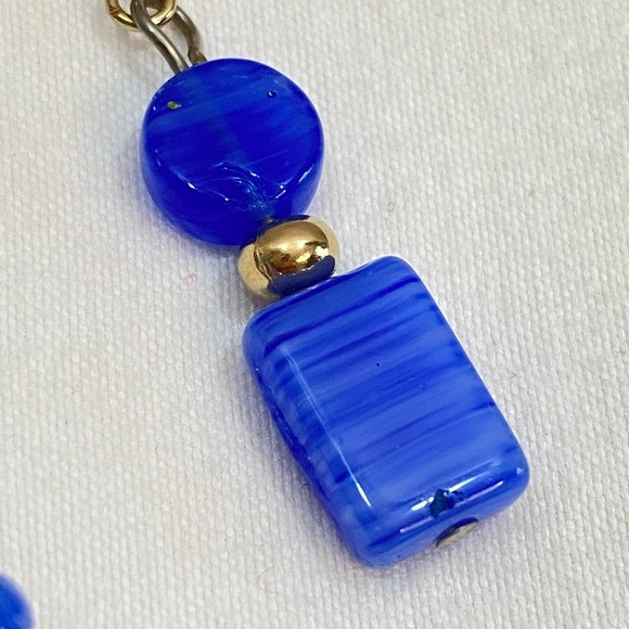 Stretch Bracelet And Earrings Set Deep Blue And White Floral Cloisonne Beads - Picture 9 of 10